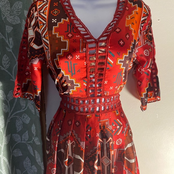 Silky Long Red Silk Cut Out Dress - Picture 2 of 6